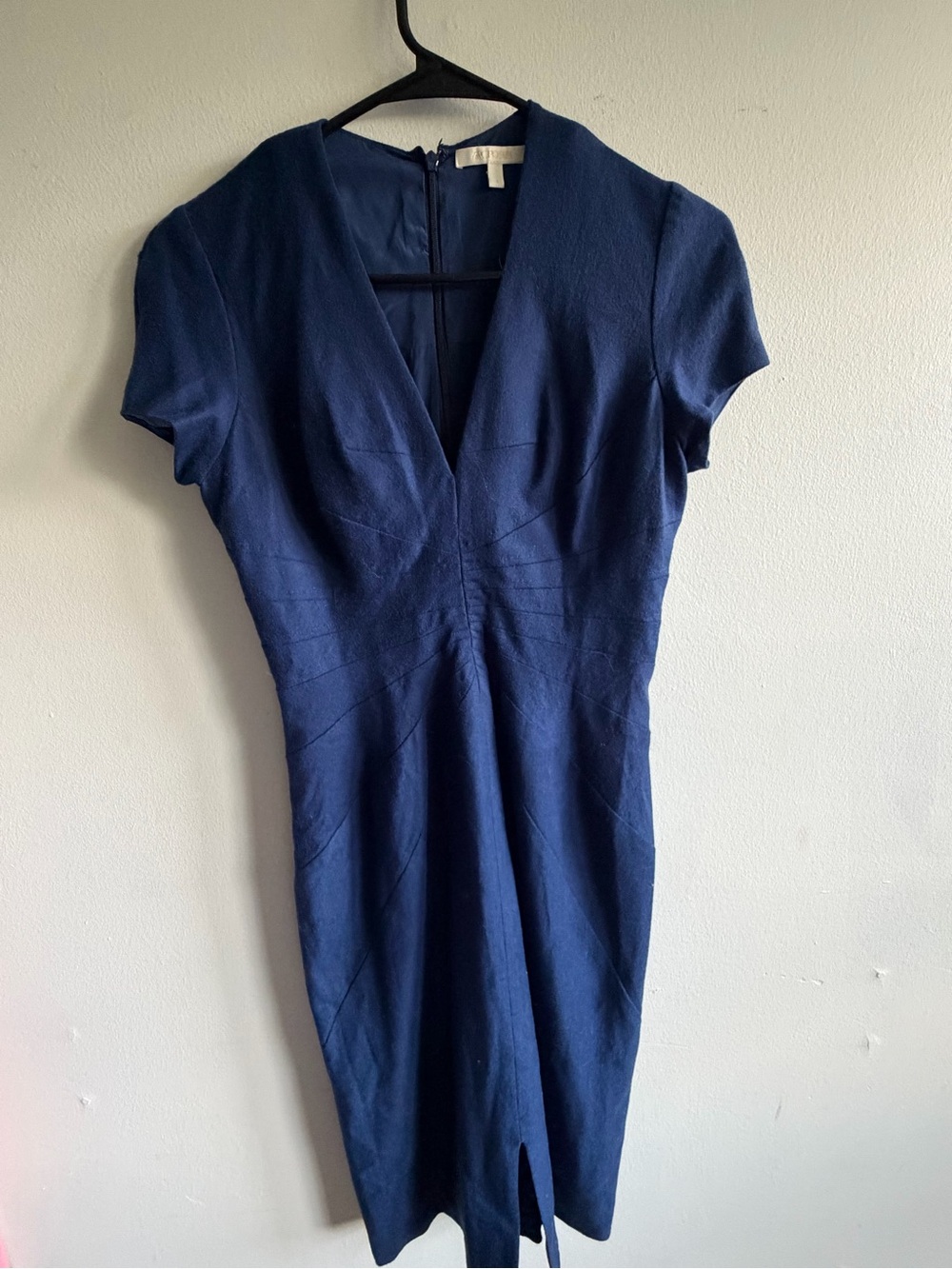 Zac Posen Navy V-Neck Midi Sheath Dress